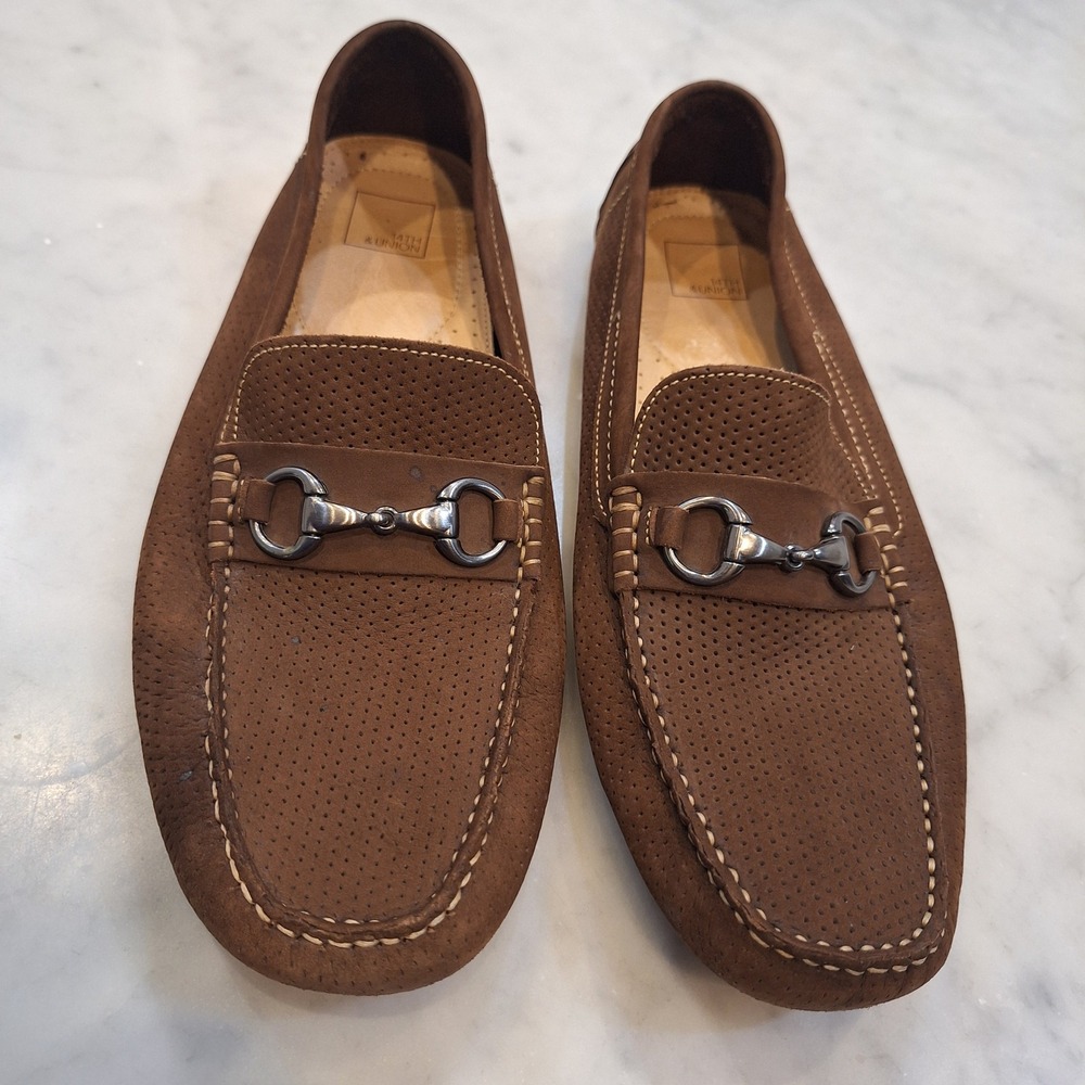 14th & Union Driving Loafers Mens Sz 12 Brown Perforated Leather Bit Moccasins